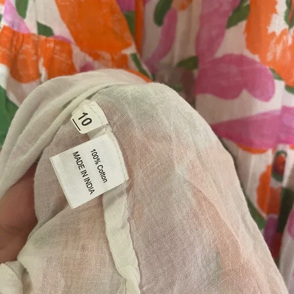 Banjanan Size Medium Agatha Midi A Line Skirt Pastel Orange Pink Cotton Floral - Picture 7 of 10